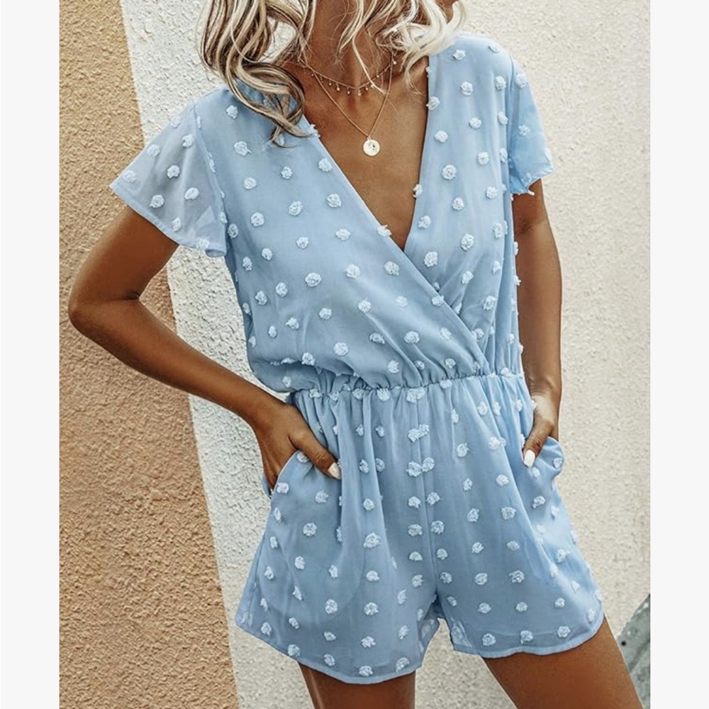 Amazon Light Blue Polka Dot Romper Size XL